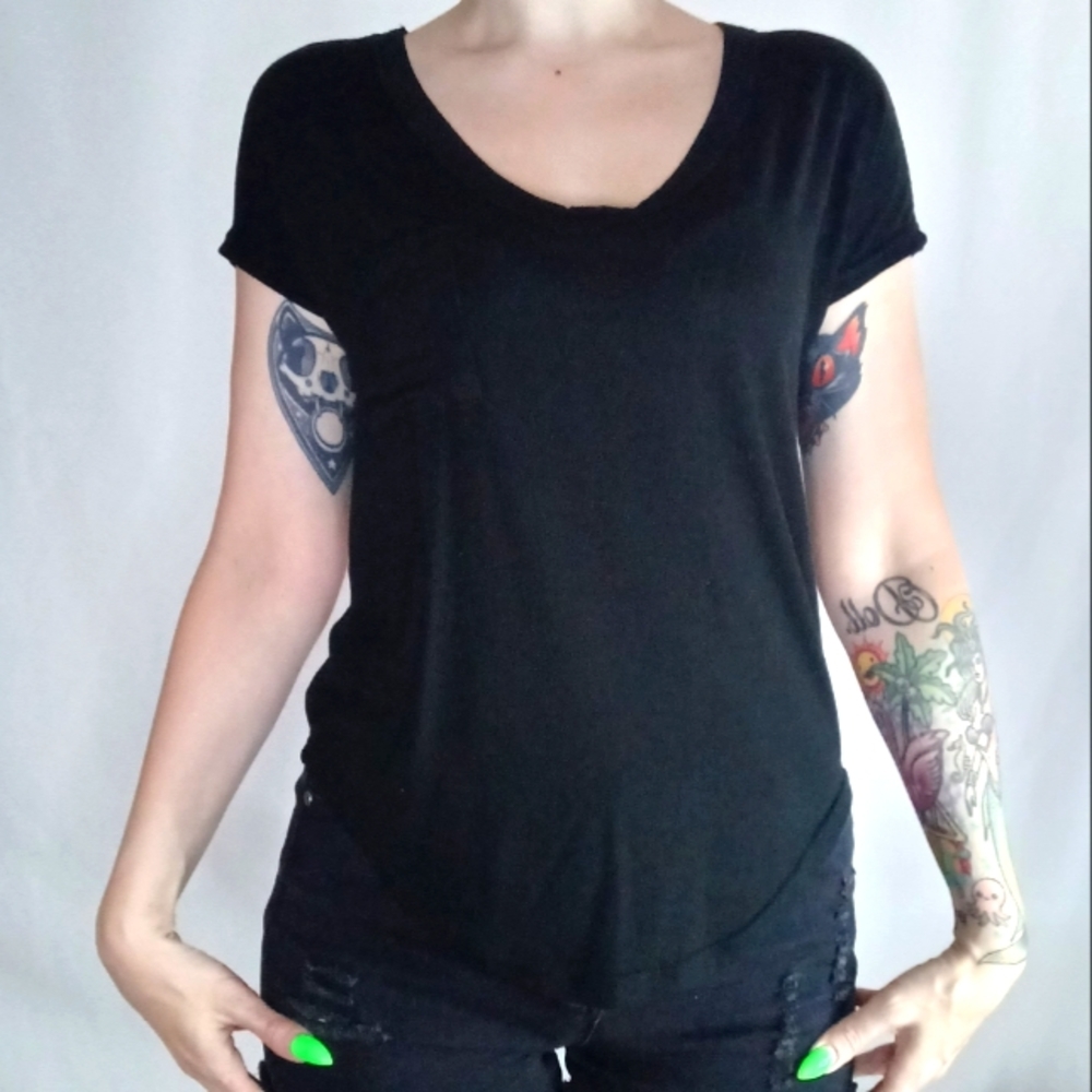Ardene Black V-Neck with Cut Out Back Detail.